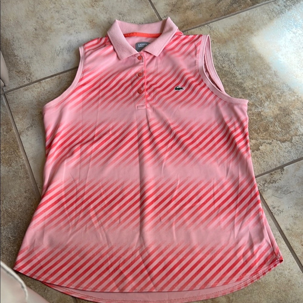 Lacoste Women's Pink Sleeveless Polo Top in Large Size 44